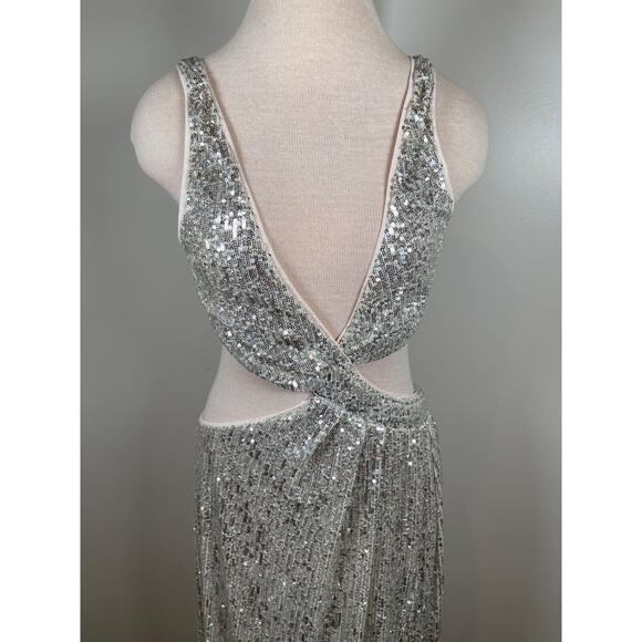 For Love & Lemons Candice Sequin Embellished Cutout Ruched Maxi Dress Size Large - Picture 6 of 10